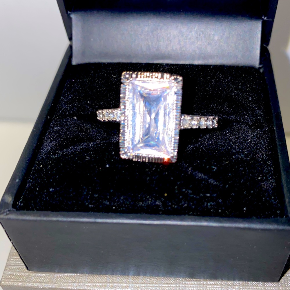 Large Emerald Cut Costume Jewelry Rhinestone Ring